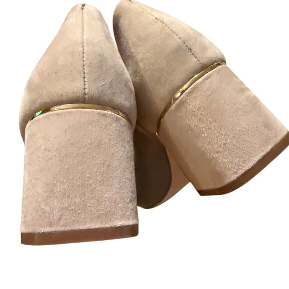 Tory Burch Gigi Taupe Gray Heron Leather Logo Block Heel Pump Sz. 9.5 - Picture 8 of 11